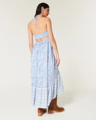 Asymmetrisk halterneck-maxi-kjole