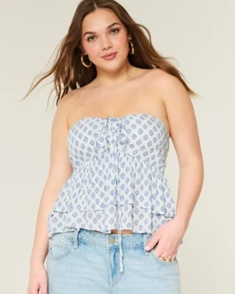 Babydoll-top med halterneck og lag