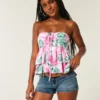 Babydoll-top med halterneck og lag