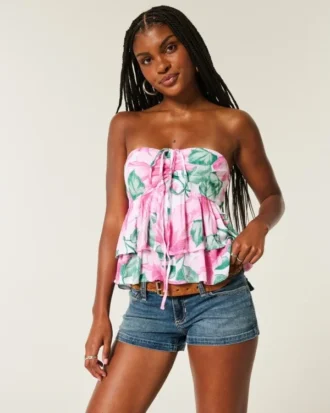 Babydoll-top med halterneck og lag