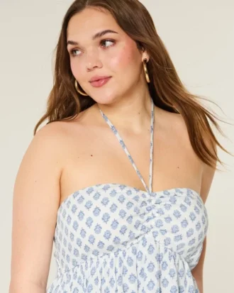 Babydoll-top med halterneck og lag