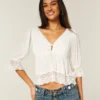 Babydoll-top med trekvart ermer