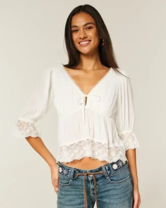 Babydoll-top med trekvart ermer