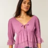 Babydoll-top med trekvart ermer