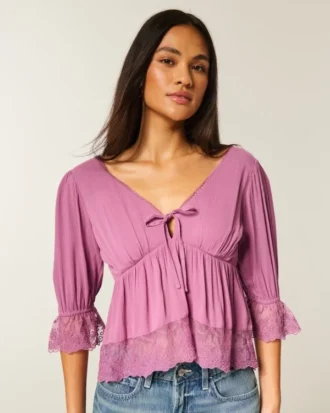 Babydoll-top med trekvart ermer