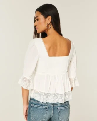 Babydoll-top med trekvart ermer