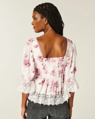 Babydoll-top med trekvart ermer