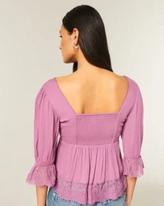 Babydoll-top med trekvart ermer