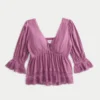 Babydoll-top med trekvart ermer