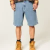 Baggy broderte logo-denimshorts