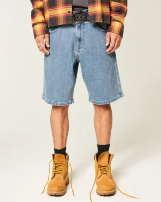 Baggy broderte logo-denimshorts