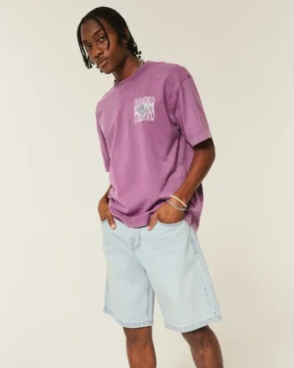 Baggy denimshorts med broderi