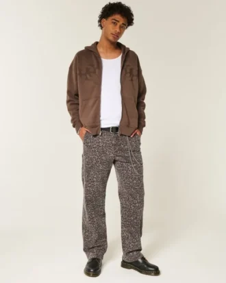 Baggy malerjeans med leopardmønster