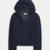 Beachy Crochet-Style Hooded V-Neck Sweater
