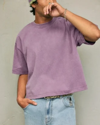 Boxy Crop Heavyweight Washed Crew T-skjorte