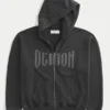 Boxy Dodge Demon Graphic Zip-Up Hoodie