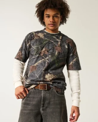 Boxy Heavyweight Camo Crew T-skjorte