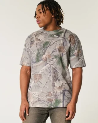Boxy Heavyweight Camo Crew T-skjorte