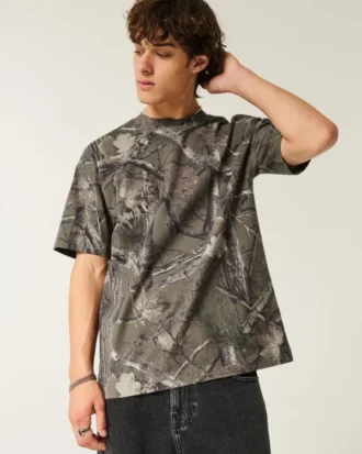 Boxy Heavyweight Camo Crew T-skjorte