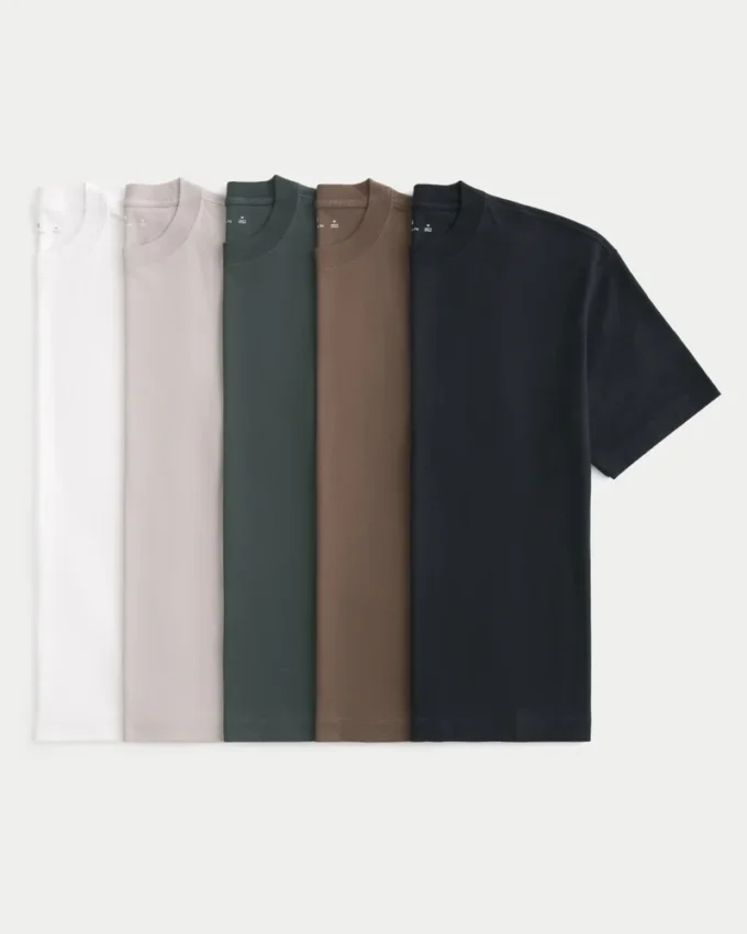 Boxy Heavyweight Cotton Crew T-skjorte 5-pakning