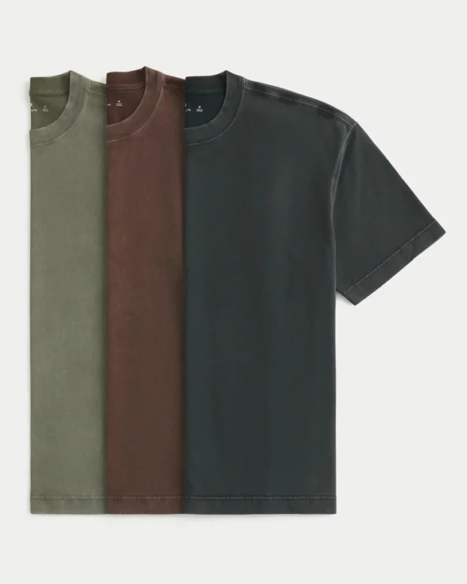 Boxy Heavyweight Washed Cotton Crew T-skjorte 3-pak