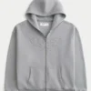 Boxy Star Flame Graphic Zip-Up Hoodie