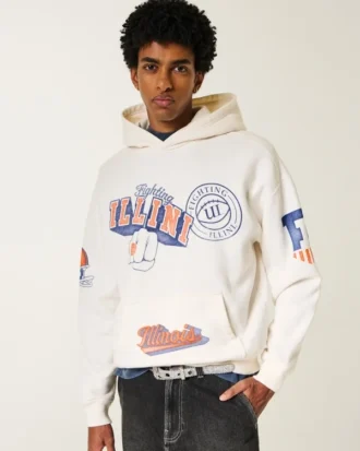 Boxy University of Illinois Fighting Illini grafisk hettegenser