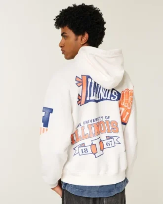 Boxy University of Illinois Fighting Illini grafisk hettegenser