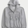 Boxy Zip-Up Double Snake Graphic Hoodie