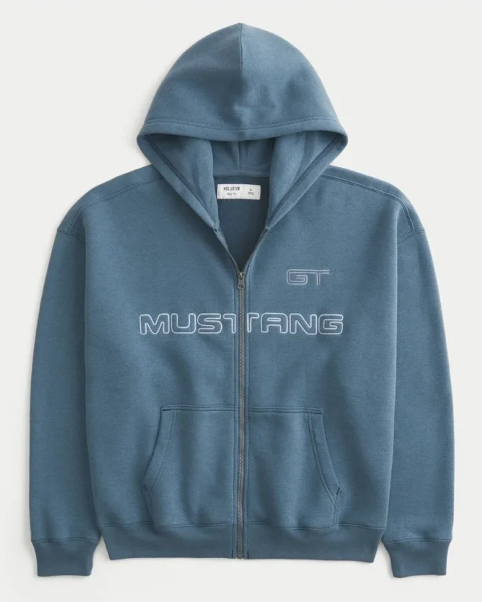 Boxy Zip-Up Ford Mustang Graphic Hoodie
