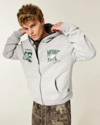 Boxy Zip-Up Michigan State University Spartans grafisk hettegenser