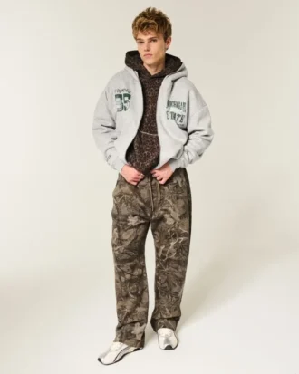 Boxy Zip-Up Michigan State University Spartans grafisk hettegenser