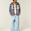 Boxy Zip-Up Number Graphic Hoodie