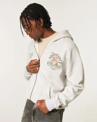 Boxy Zip-Up University of Miami Hurricanes Graphic Hoodie