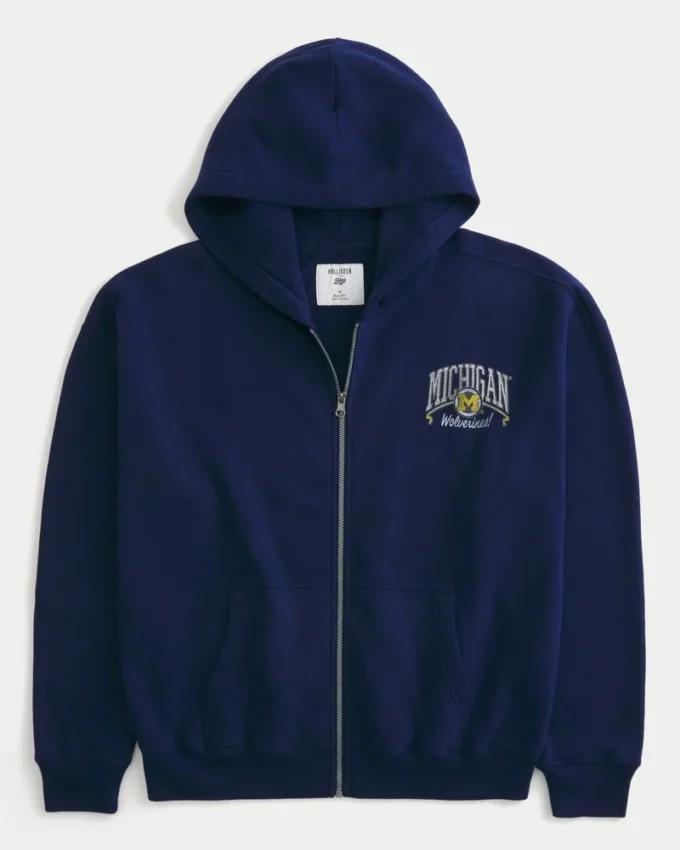 Boxy Zip-Up University of Michigan Wolverines grafisk hettegenser