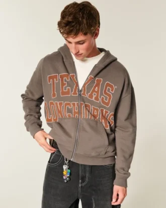 Boxy Zip-Up University of Texas at Austin Longhorns grafisk hettegenser