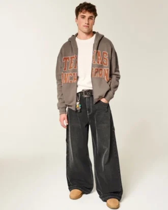Boxy Zip-Up University of Texas at Austin Longhorns grafisk hettegenser