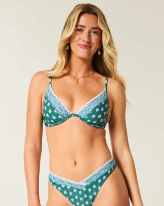 Brodert bikini-top med bøyle og dyp utringning