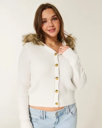 Cardigan med hette og fuskepels