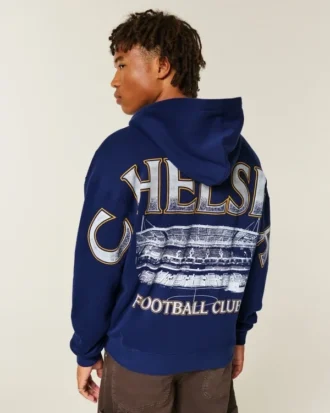 Chelsea Football Club grafisk hettegenser med glidelås