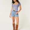 Curvy High-Rise Medium Wash Relaxed Denim Shorts 5″