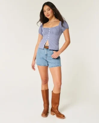 Curvy High-Rise Medium Wash Relaxed Denim Shorts 5″