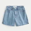 Curvy High-Rise Medium Wash Relaxed Denim Shorts 5″
