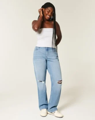 Curvy High-Rise Ripped Medium Wash Dad Jeans