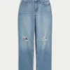 Curvy High-Rise Ripped Medium Wash Dad Jeans