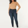 Curvy høyhalset mørkvasket jeansleggings