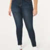 Curvy høyhalset mørkvasket jeansleggings