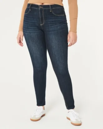 Curvy høyhalset mørkvasket jeansleggings