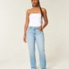 Curvy høyhalset, slitt, lysvasket, rett jeans