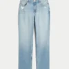 Curvy høyhalset, slitt, lysvasket, rett jeans